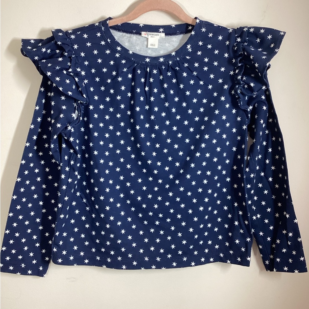 J Crew Crewcuts Girl S 6 7 Stars Long Sleeve Top Navy Blue White Cotton NWOT